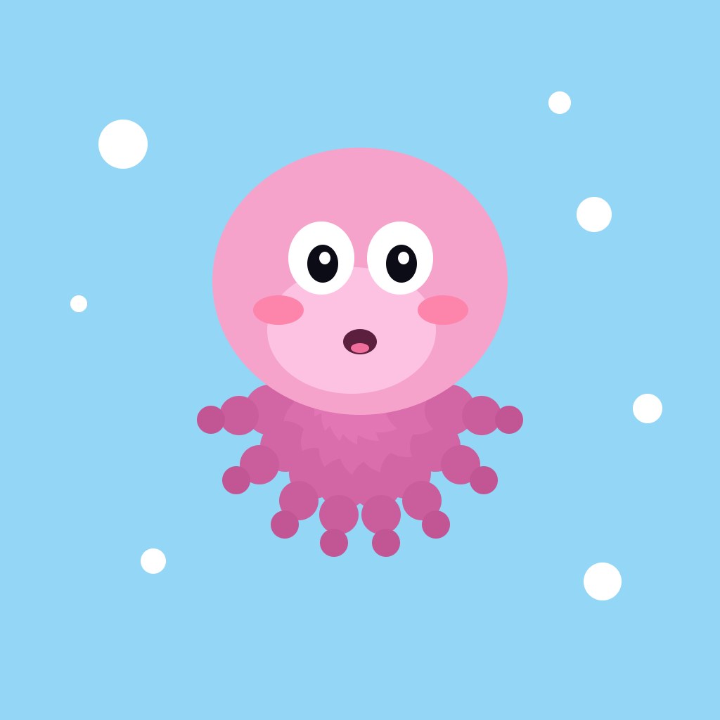 A cartoon octopus with tapered tentacles made of small circles
