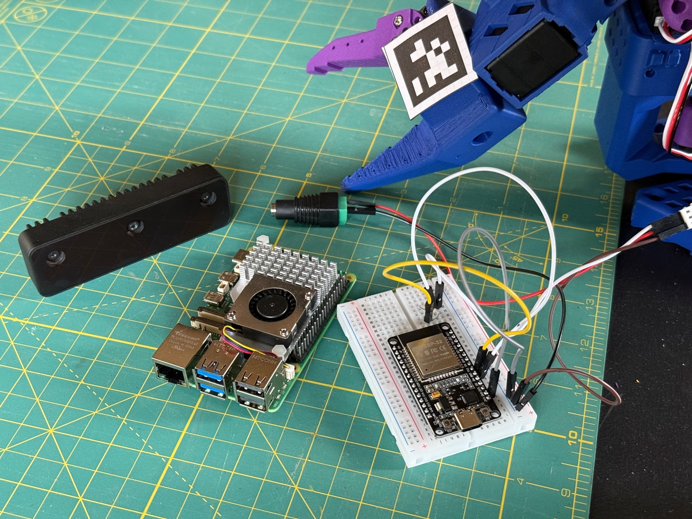 Components laid out: servos, cables, driver boards