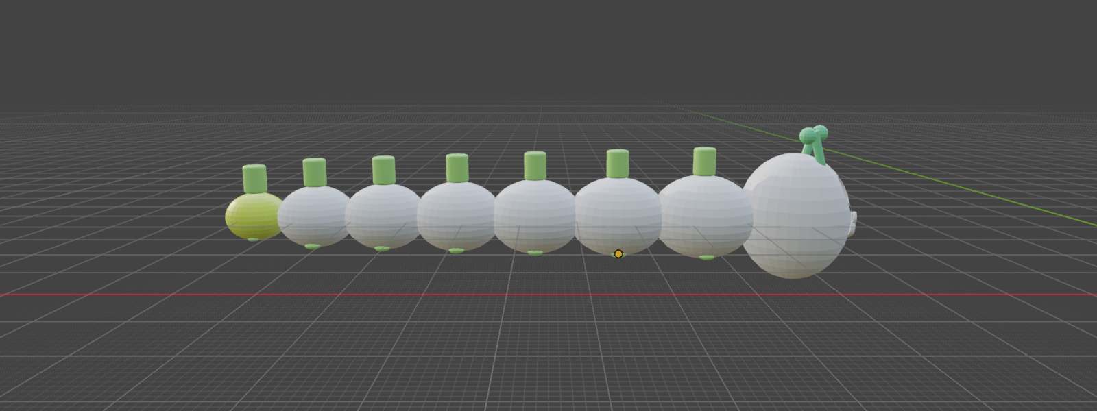 Side view showing the tapering gradient from head to tail